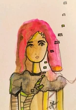 ACEO  Original  Painting Surreal Abstract Portrait Face  Expression Jess Russell