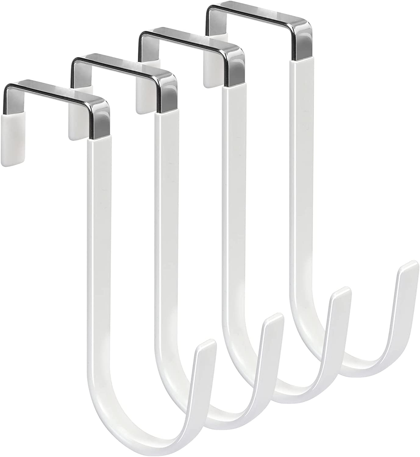 Over-the-door hooks 4-pack with rubber padding for heavy-duty scratch-free hanging