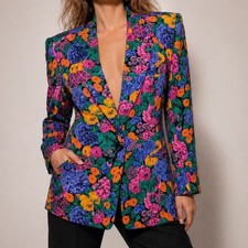 Vintage JH Collectibles 80s Floral Blazer Jacket Bold Print Rayon ILGWU USA 10