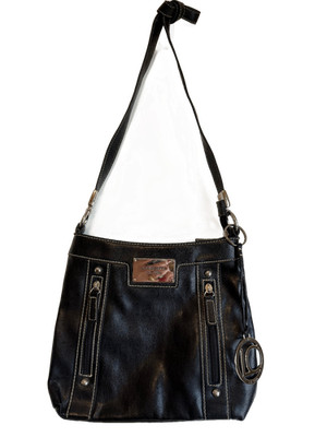Liz Claiborne Crossbody Bag Women's Black Small Faux Leather Purse Charm Pockets