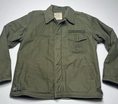 True Vintage Navy A2 Deck Jacket Large Vietnam 60s Stencil Seabees Military