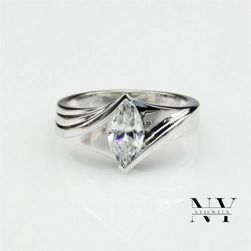 Moissanite Fancy Engagement Ring 1.50 CT Marquise Cut VVS1 Solid 14K White Gold