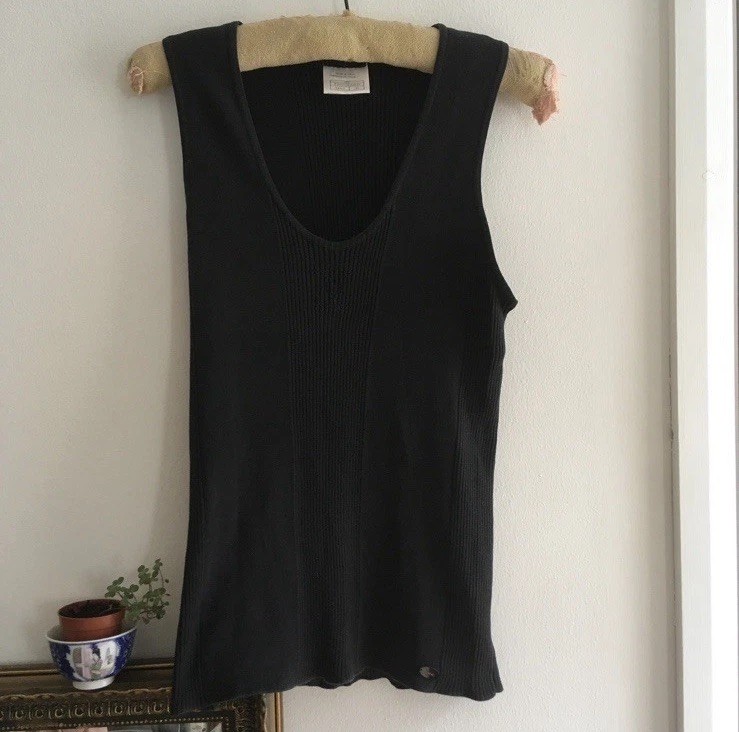 Vintage Chanel Tank Top Black Logo Ribbed Size 38 UK 10 UK