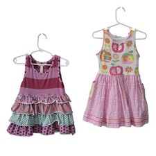 Matilda Jane Lot of 2 Size 4 Dresses Girls Pink Purple Ruffle Tiered Whimsical