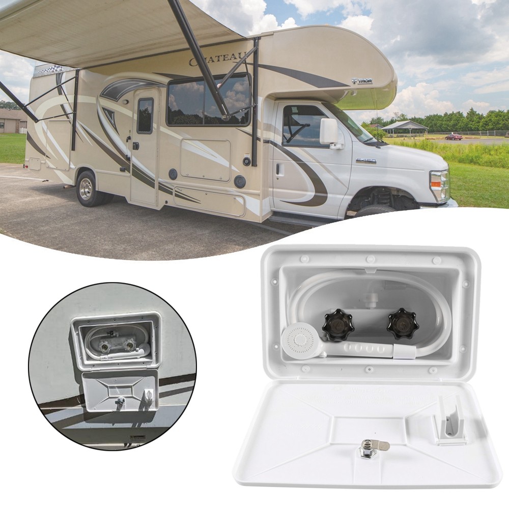 Caja Ducha Externa Para Caravana RV Grifo Exterior Camper Remolque Barco Blanco