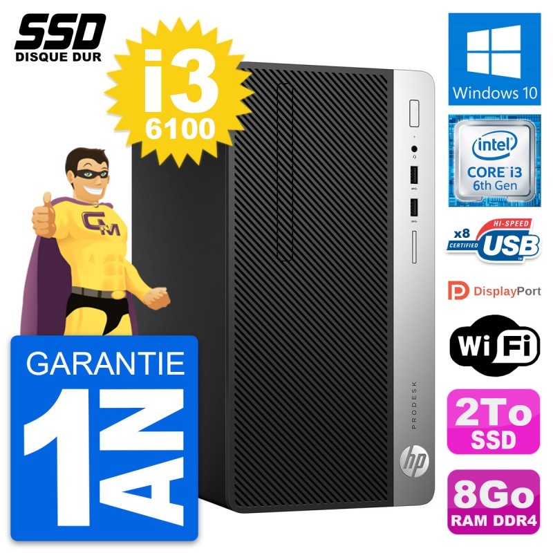 PC Tour HP ProDesk 400 G4 MT Intel Core i3-6100 RAM 8Go SSD 2To Windows 10 Wifi