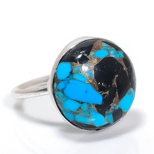 Copper Blue Turquoise 925 Solid Sterling Silver Jewelry Ring Size Adj. b783