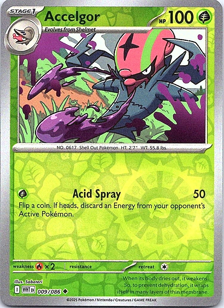 Accelgor Uncommon Grass Reverse Holo SV: White Flare 009/086 NM