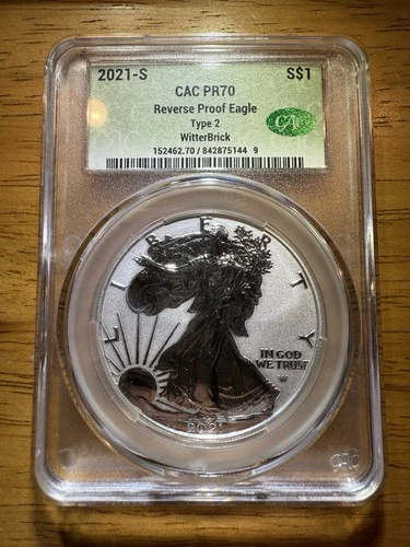 2021-S Reverse Proof $1 Type 2 American Silver Eagle CAC-PR70 WITTERBRICK