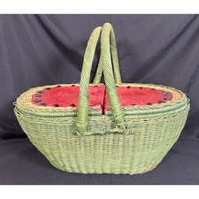Watermelon Shaped Vintage Large Lined Picnic Basket 