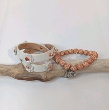 Rustic Cuff Pearlescent White Leather Rose GT Meagan Flower Wrap Bracelet 15.5"