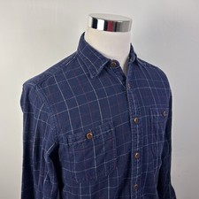 J Crew Medium Slim Fit Flannel Shirt Blue Red White Plaid 100 Cotton Casual