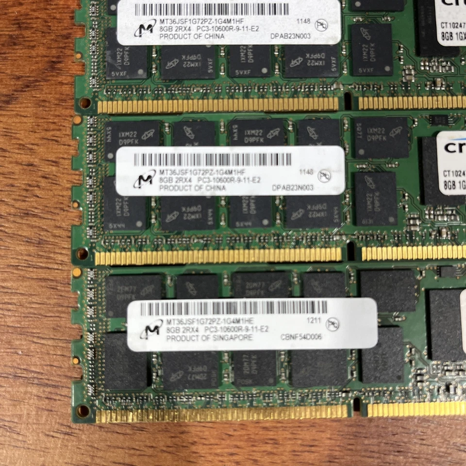Crucial Micron 32GB 4x8GB 1GX72 DDR3 PC3-10600R CT102472BB1339 Server Memory - Image 3 of 3