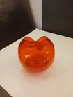 Blenko Orange Pinch Crackle Glass 4 Inch Vase 1960s no damage