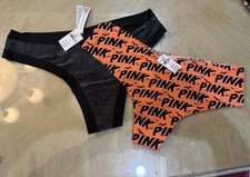 PINK Victoria  s Secret Women's Thong Panties 2-Pack L Halloween Black Orange