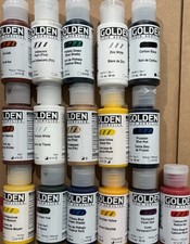 Golden Fluid Acrylics 16 Color Paint Set 1oz NEW Art Painter Canvas Brushes