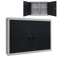 Wall Mounted Tool Storage Cabinet Industrial Style Metal Grey and Black vidaXL
