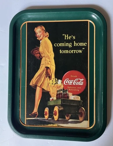 Vintage Coca-Cola Metal Serving Tray He’s Coming Home 1944 Reproduction 14 X 10