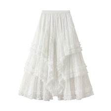 Tiered Lace Skirt Ladies Elastic Waist Midi Floral Layered Ruffle Boho Holiday