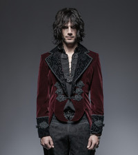 Men's Gothic Victorian Steampunk Red Tuxedo Tailcoat for Wedding Masquarade Ball