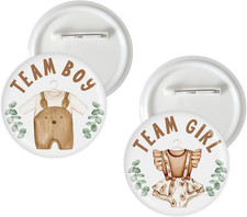 10 Pcs Baby Clothes Gender Reveal Button Pins, Boho Team Boy/Girl Badge Pins, He