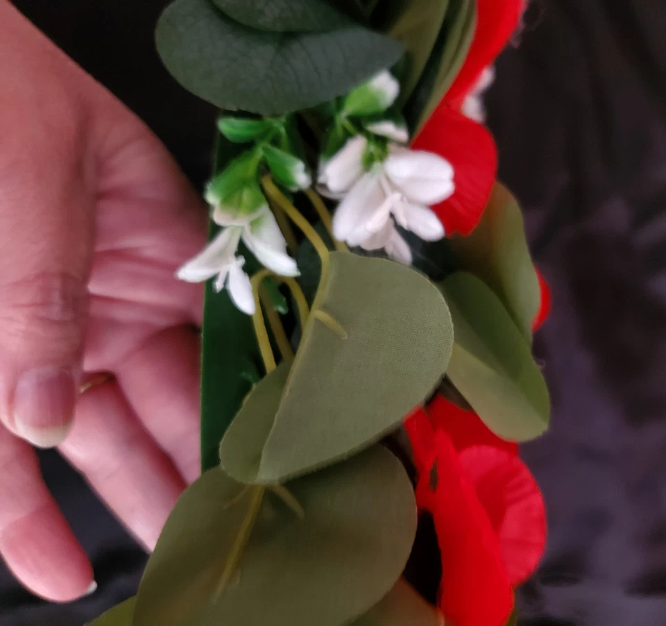 Anzac Memorial Australian Red poppy & Gum leaves artificial Faux wreath 40cm - image 2 of 3