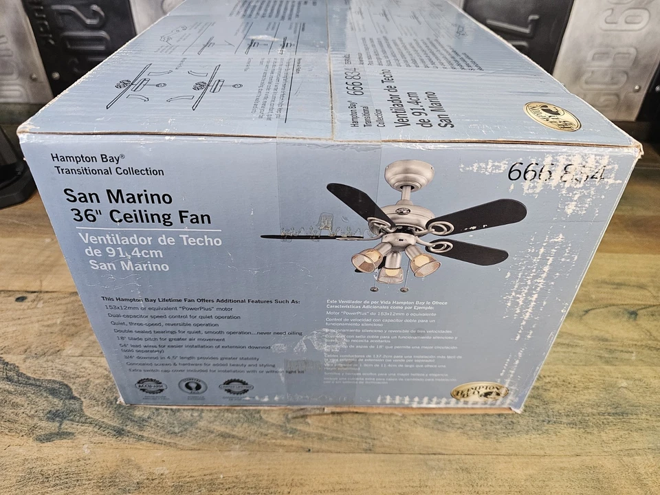 Hampton Bay 36" - 3 Bulb San Marino 5 Blade Ceiling Fan Transitional  Collection - Image 3 of 4