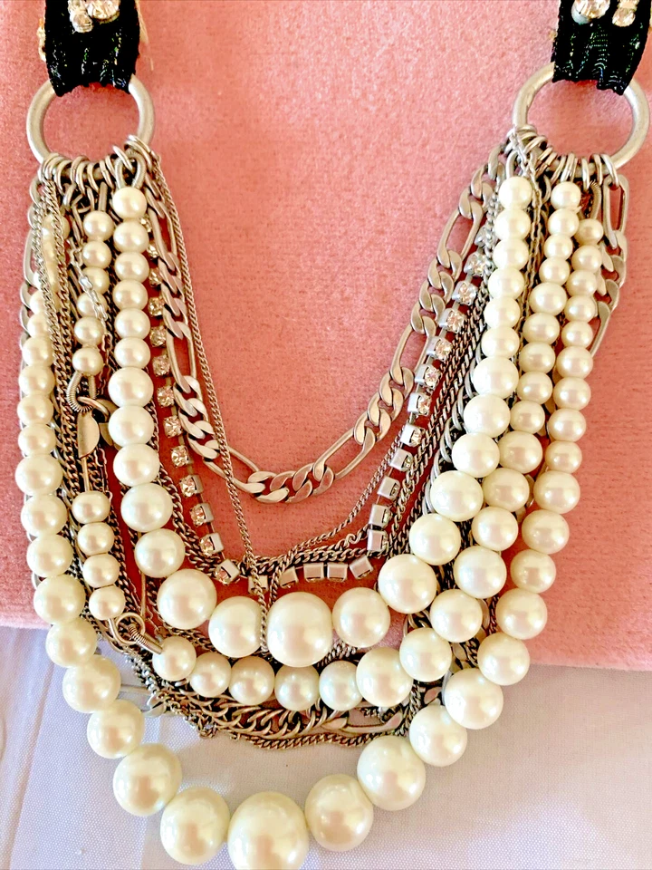 Collar Juice Couture Mullitstrand Punk Prendedor de Seguridad Imitación Perla Cristal Cadena Ajustable