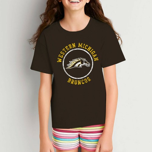 Western Michigan Broncos Distressed Circle Logo Youth T-Shirt - Dark Chocolate - Picture 5 of 7