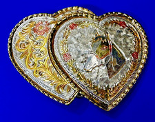 Horse Head In Double Dual Hearts Vintage Mixed Metal Western Belt Buckle - W USA