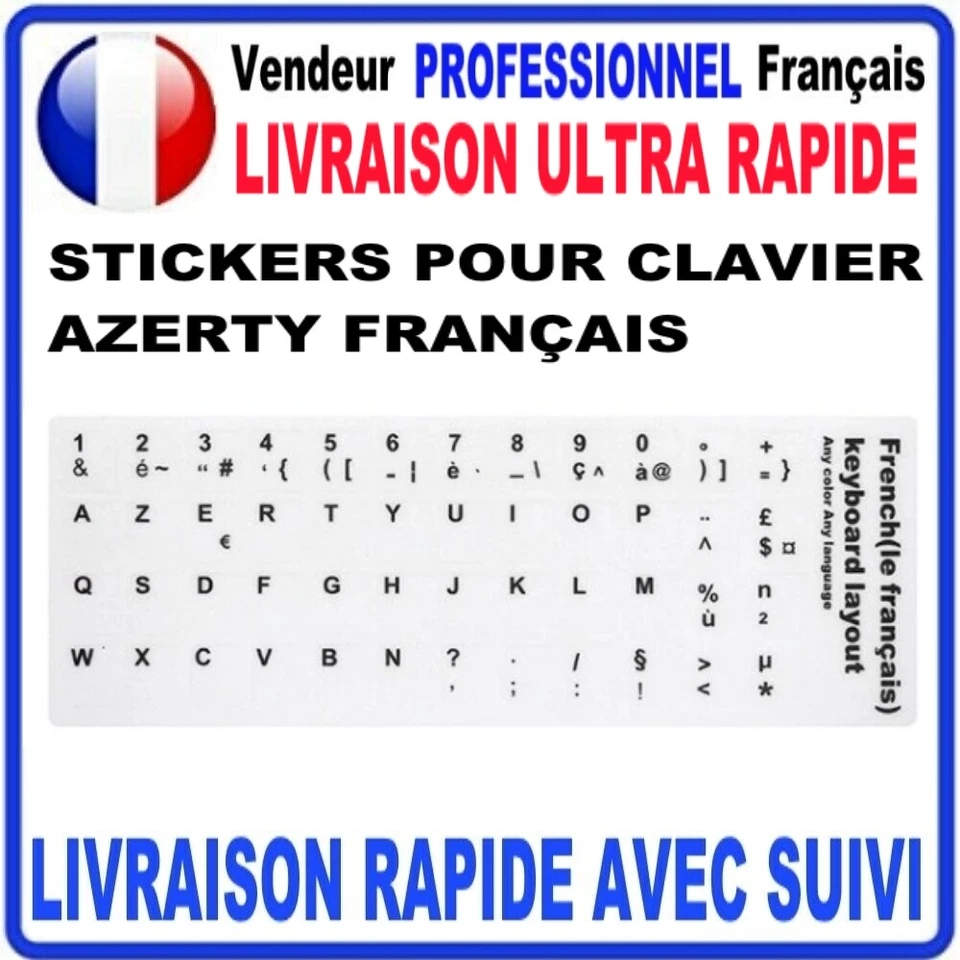 Autocollant Stickers Etiquettes AZERTY Pour Clavier Ordinateur PC Français