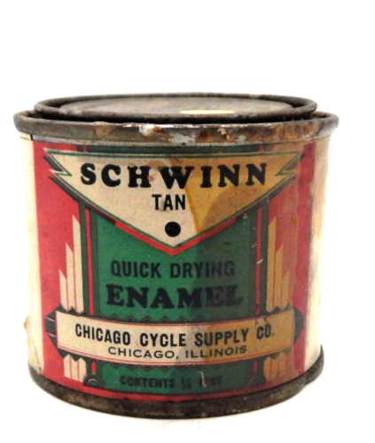 SCHWINN Bicycle Tan Enamel Paint  Can - 1/4 Pint - Chicago, ILL.  Circa 1935 - Picture 1 of 3