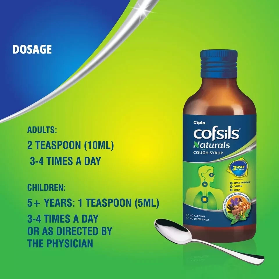Cipla Cofsils Naturals Cough Syrup 100ml (Pack of 3) Relief Cough