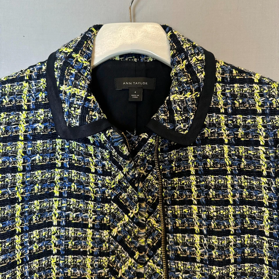 Chaqueta Ann Taylor Mujer 4 Azul Verde Blazer Ropa de Trabajo Tweed Manga Larga Foto 2 de 4