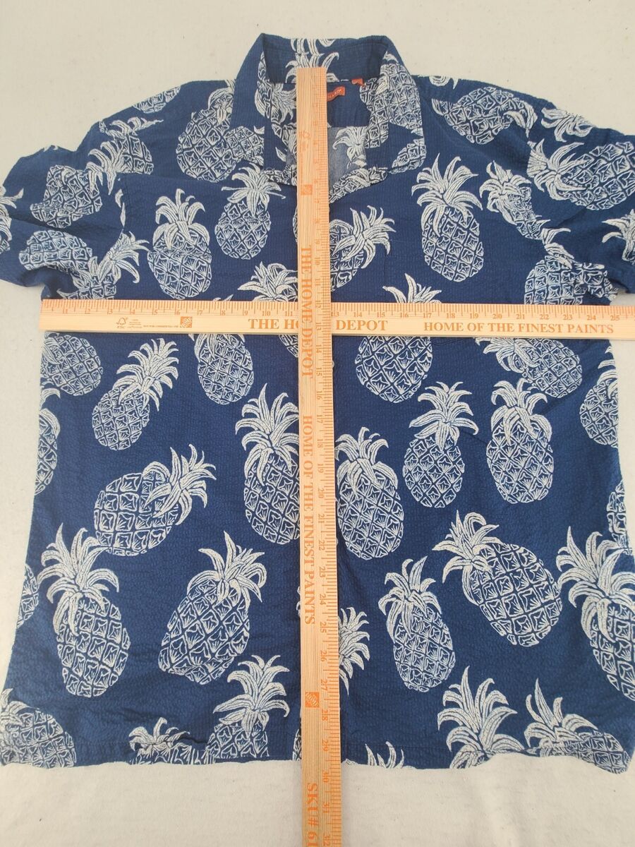 Tori Richard Hawaiian Shirt 2XL Blue Seersucker Floral Aloha
