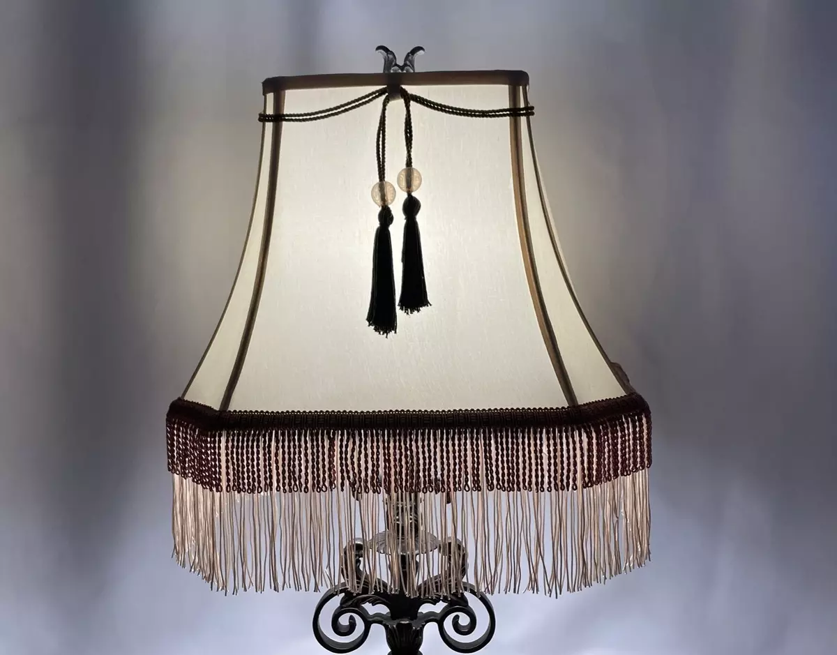 Vtg Victorian Art Deco Style Boho Floor Table Lamp Shade Ivory Cream Fringe Pink
