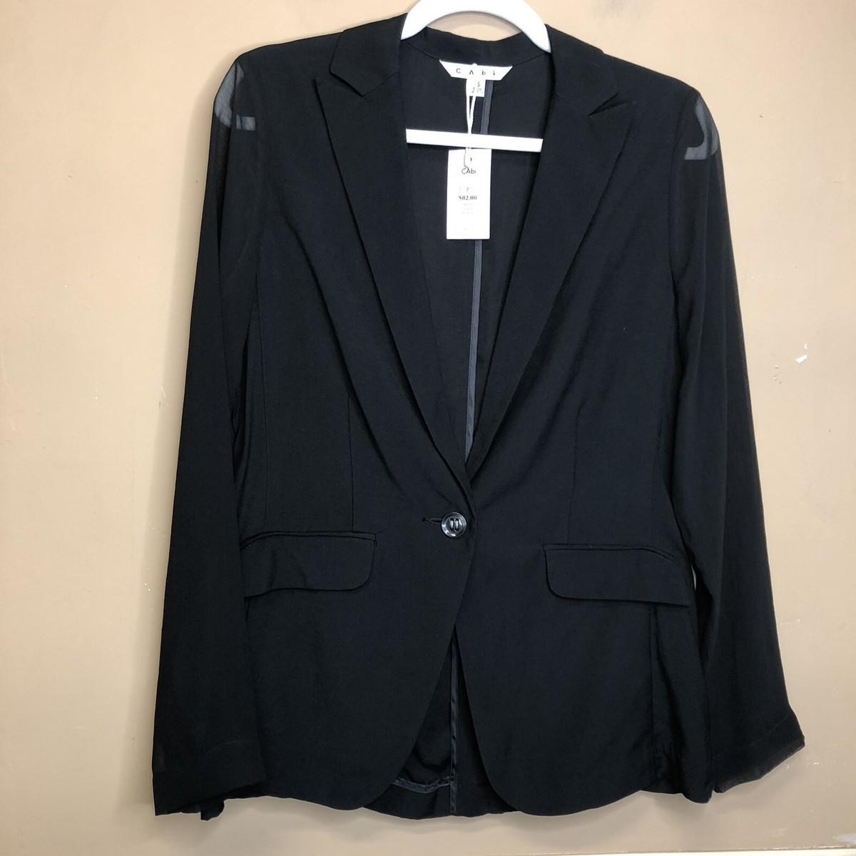CAbi Chic Jacket Blazer Sheer Sleeves Black Sz 6 Style # 309