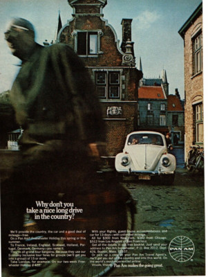 1969 Vintage Print Ad Pan Am Europe VW Bug Why don't you take a nice long drive