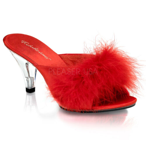 Red Feathers Low Heels Pinup Sexy Bedroom Mens Drag Queen Shoes Womans Sizes - Afbeelding 1 van 8