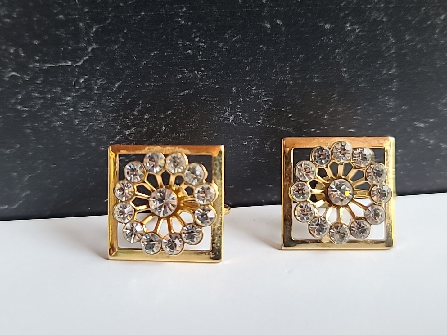 Square Shaped Clear Rhinestone Screwback Earrings… - image 4