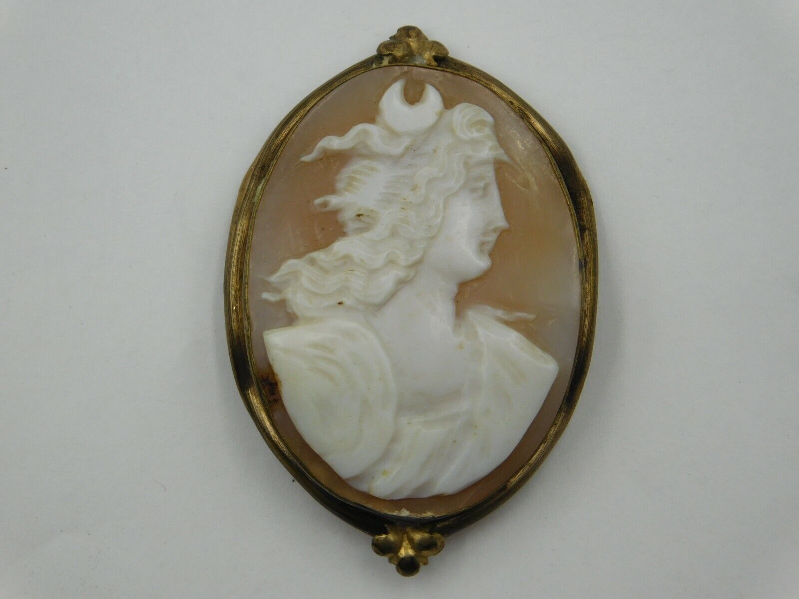 Antique Cameo Pin / Brooch w/ Gold Plated Bezel