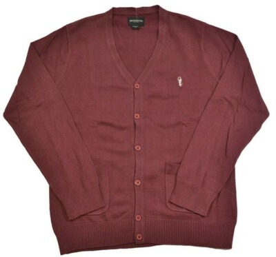 Obey NOBLE CARDIGAN Oxblood V-Neck Men's Cotton Cardigan Sweater