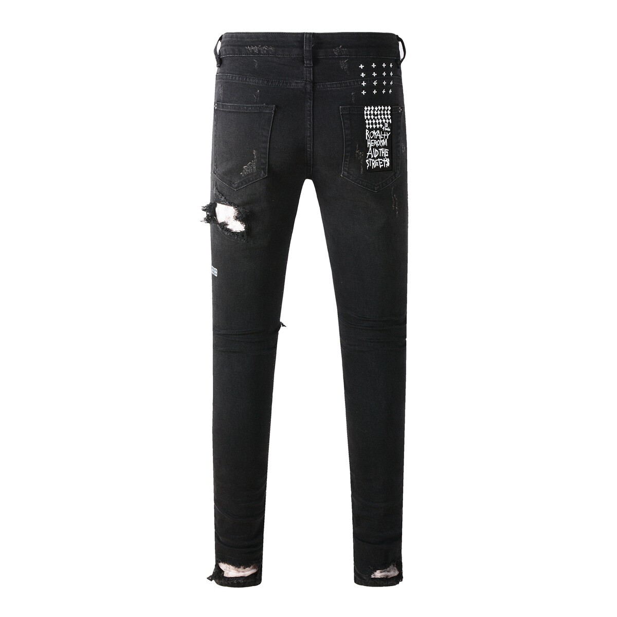 NEW KSUBI Men's Black Ripped Patch Pants High Street Casual