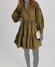 $346 Ulla Johnson Women's Green Rosa Puff-Sleeve Poplin Mini Dress Size 2