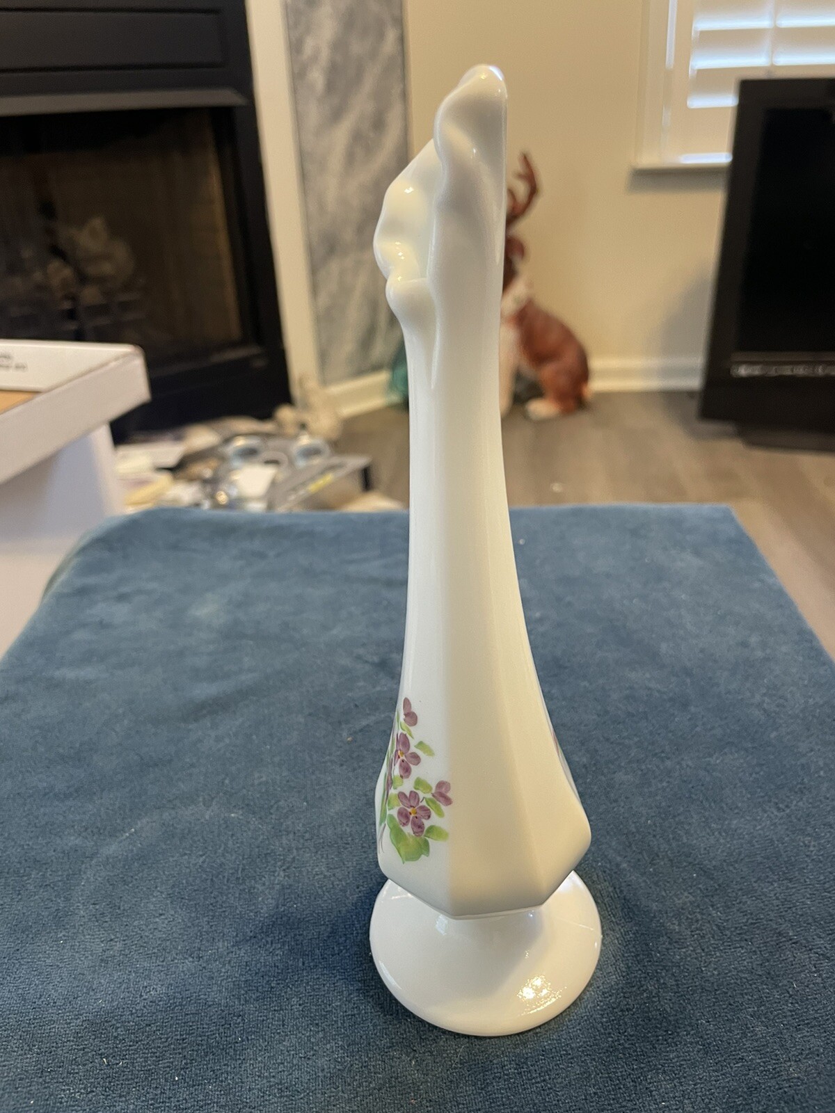 Fenton Vase With Violets Signed By Artist Hand Painted Vintage Milk Glass eBay