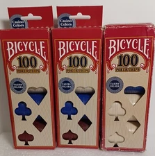 Bicycle Poker Chips 300 NOS 2 sealed Plastic Ivory Red Blue US Playing Card Co.