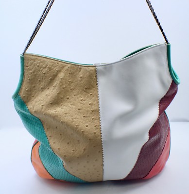 GIANNI VERSACE VINTAGE EXOTIC LEATHER COLOR BLOCK BAG | eBay