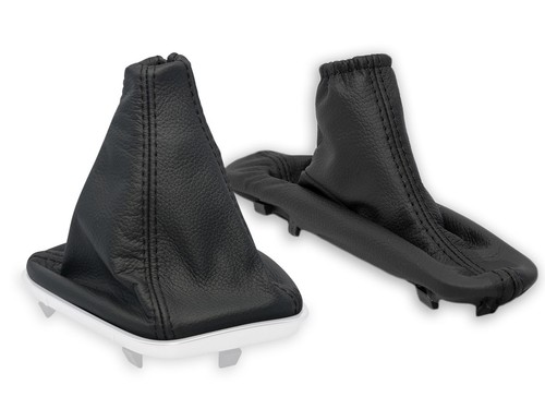 Soufflets Cuir Noir Pour Levier De Vitesse Et Frein à Main - Compatible Opel Astra H (2004-2010) - Cadre Plastique Inclus