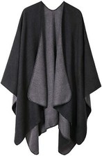Women's Warm Shawl Wrap Cape Winter Sweaters Open Front Poncho A2-black
