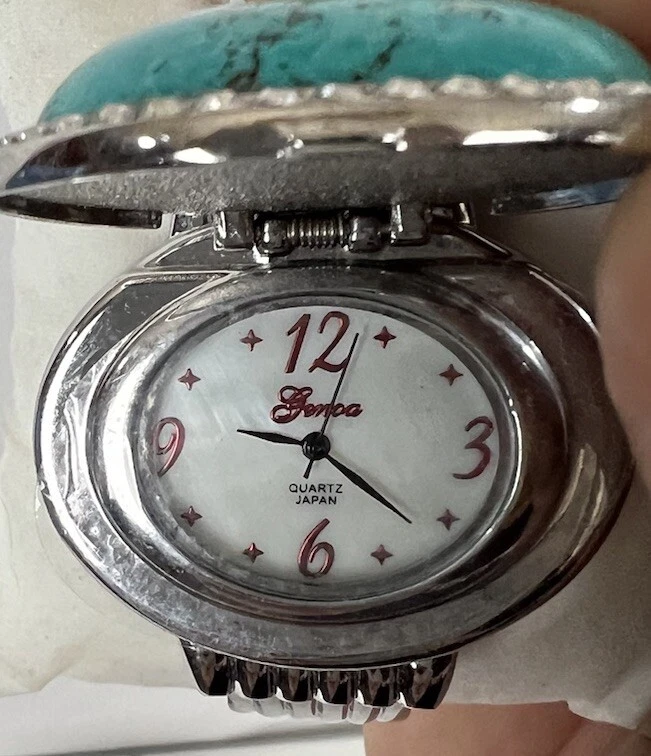 Vintage Genoa Turquoise Domed Watch with Rhinestones Cuff Flex Band NEW - Image 2 of 4